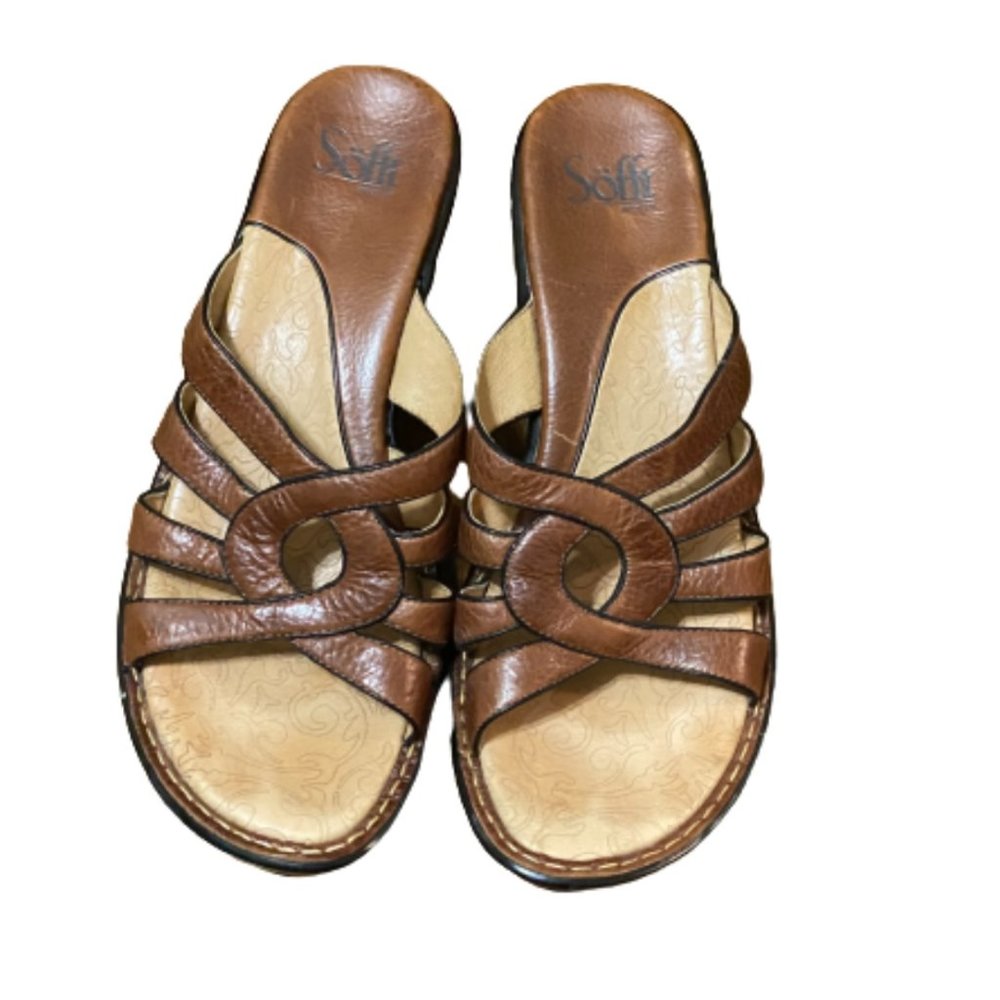 Sofft Brown Leather Slip On Sandals Size 10 M
